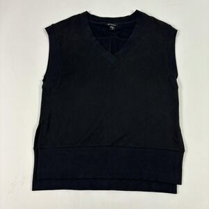 Athleta Sweater Vest Womens Small Petite Black Cotton V Neck Stretch Jersey